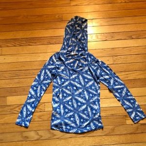 Pure Karma Yoga top Small boho top, yoga top, hoodie,hooded, Small, blue white